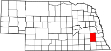 Map of Nebraska highlighting Lancaster County