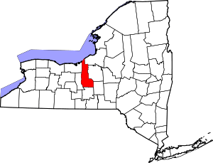 Map of New York highlighting Cayuga County
