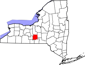 Map of New York highlighting Tompkins County