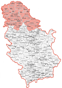 Map of Vojvodina within Serbia