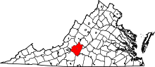 Map of Virginia highlighting Bedford County