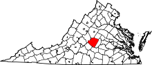 Map of Virginia highlighting Buckingham County