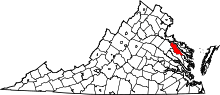 Map of Virginia highlighting Essex County