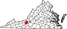 Map of Virginia highlighting Montgomery County