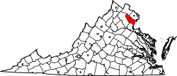 Map of Virginia highlighting Prince William County