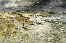 Painting of a sea shore in a rough weather.