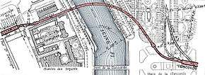 Old engineering map of the underground metro crossing the Seine