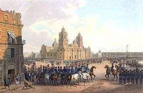 American mounted cavalry and soldiers parade in Mexico city during the occupation