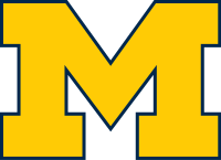 A blue block M with maize-colored borders.