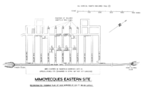 Top-down diagram of the eastern site showing the railway tunnel proceeding laterally and a series of galleries branching off the railway tunnel