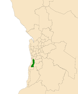 Map of Adelaide, South Australia with electoral district of Mitchell highlighted