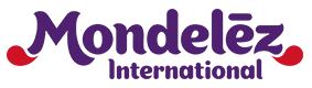 "Mondelez International" in purple lettering with red accents