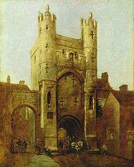 Painting of a stone gatehouse