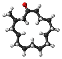 Ball-and-stick model of the muscone molecule