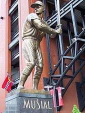 A bronze statue of baseball great Stan Musial