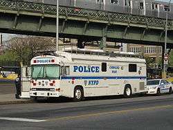 NYPD Blue Bird All American RE mobile command post #4077 in Brooklyn, New York.