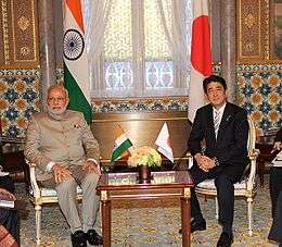 Prime Minister Narendra Modi of India and Prime Minister Shinzo Abe of Japan, during former's bilateral visit to Japan, 2014