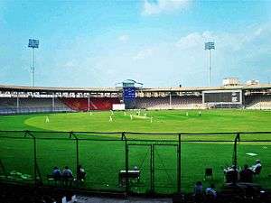 A view of a cricket ground during a match