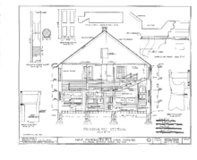 A black-and-white technical drawing of a cross section of the meeting house