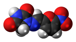 Ball-and-stick model of the nitrofurantoin molecule