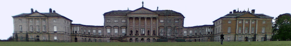 The North Front of Kedleston Hall main house with two flanking houses