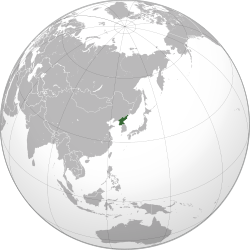 Area controlled by the Democratic People's Republic of Korea shown in green