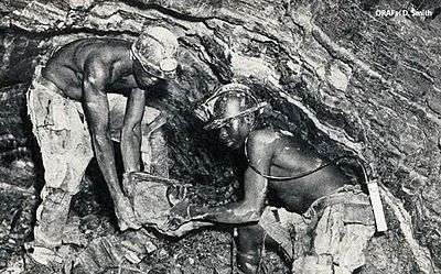 two miners digging from an underground mine