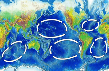 Map showing the oceans' five major gyres
