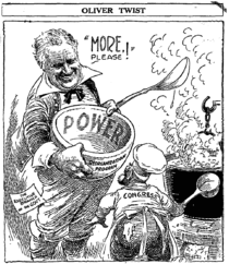Cartoon of a greedy FDR and diminutive Congress.