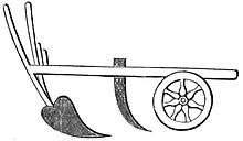 Drawing of simple, two-wheeled plow