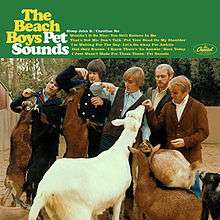 The Beach Boys at the zoo feeding apples to goats. The header displays "The Beach Boys Pet Sounds" followed by the album's track list.