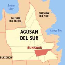 Map of Agusan del Sur with Bunawan highlighted