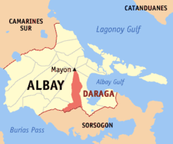 Map of Albay showing the location of Daraga