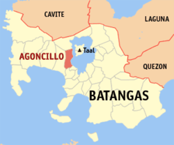 Map of Batangas showing the location of Agoncillo