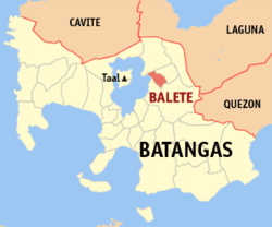Map of Batangas showing the location of Balete