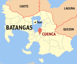 Map of Batangas showing the location of Cuenca