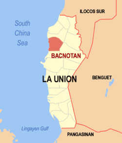 Map of La Union showing the location of Bacnotan