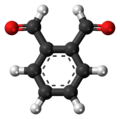 Ball-and-stick model of the phthalaldehyde molecule