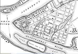 English: A street map of Pittsburgh, Pennsylvania, in 1795, which includes Fort Pitt.Wikipeder.