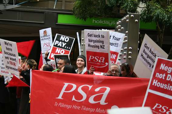 PSA members rally during a dispute with Housing New Zealand in 2010