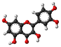 Ball-and-stick model of the quercetin molecule