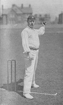 A cricketer posed about to bowl the ball
