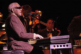 African American performing at a keyboard in concert
