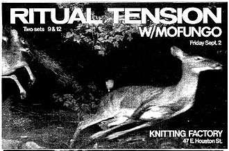 Flyer for Knitting Factory Friday night performances, with Mofongo.