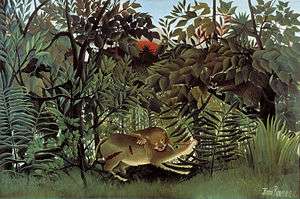 Henri Rousseau painting, The Hungry Lion Throws Itself on the Antelope from 1905