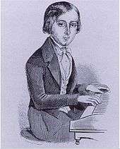 sketch of young boy at piano keyboard