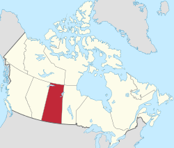 Map of Canada with Saskatchewan highlighted in red