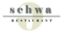 The text "schwa" in large, gray letters, above and separated from "RESTAURANT" in black by a double gray line, superimposed over the symbol ə.