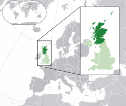 Map showing the location of Scotland within the United Kingdom and Europe