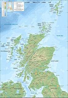 A map of Scotland showing physical features.